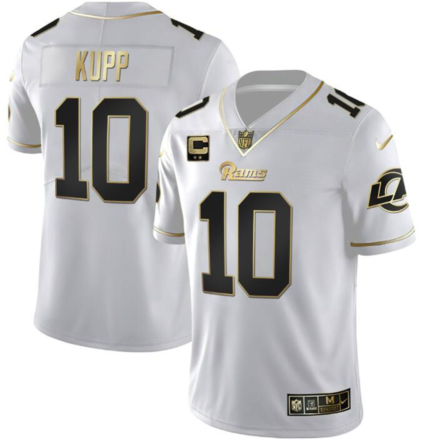Men's White Golden Los Angeles Rams #10 Cooper Kupp with 2-Star Patch Vapor Vapor Stitched Football Jersey